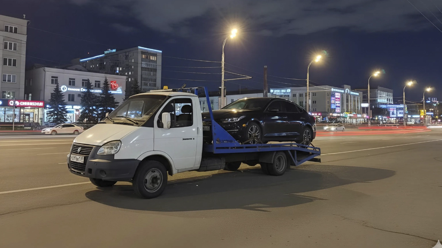 Эвакуатор на ночной дороге